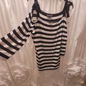 Black and White Striped Off-Shoulder Top